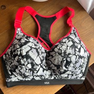 Victoria’s Secret VSX sports bra, 38DD, Black & Grey with red edge.